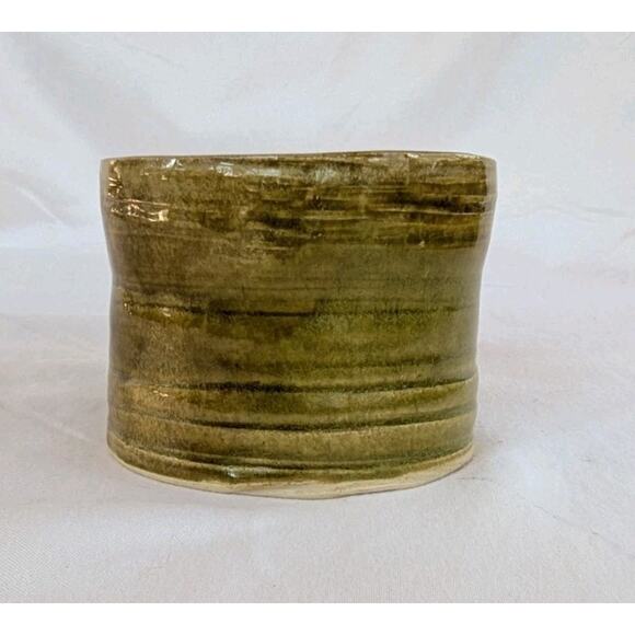 Handmade Studio Art Green Glazed Pottery Mug Signed - Picture 3 of 8